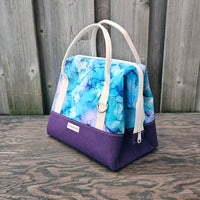 Purple and Aqua Watercolour Print Knit Night Bag