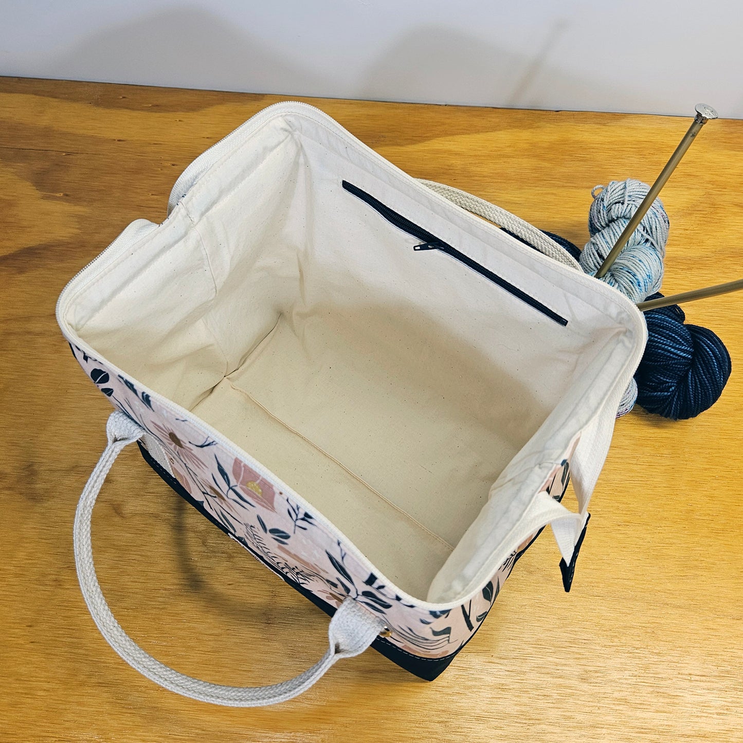 Navy and Peach Floral print Knit Night Project Bag