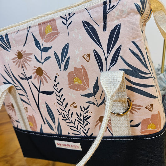 Navy and Peach Floral print Knit Night Project Bag