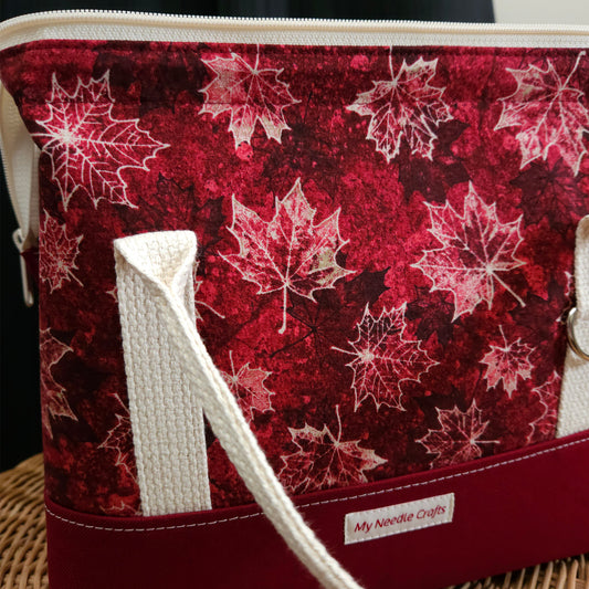 Red Maple Leaf Knit Night Project Bag