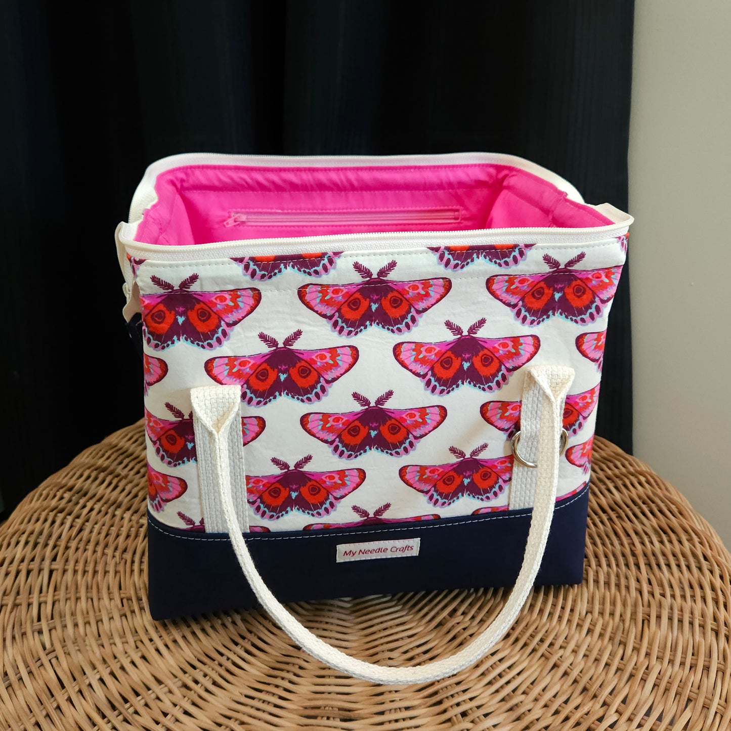 Orange and Pink Moth Print Knit Night Project Bag