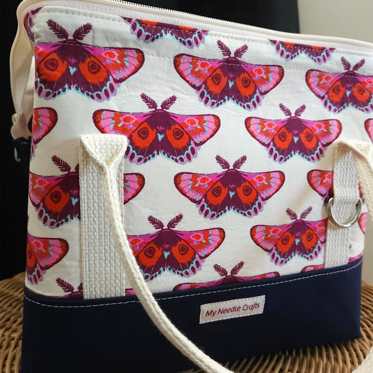 Orange and Pink Moth Print Knit Night Project Bag