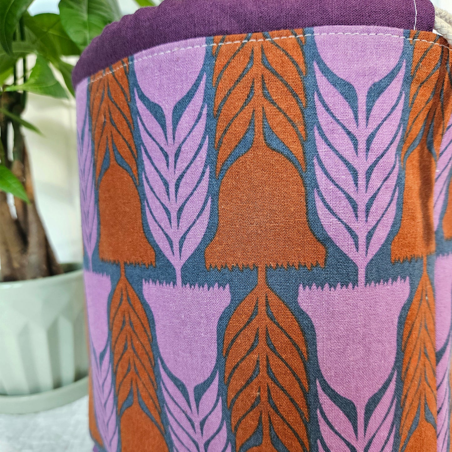 Purple Flowers Linen Divided Shawl Size Bag