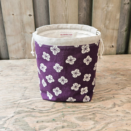 Little Flowers on Purple Print Divided Sock Size Knitting Bag