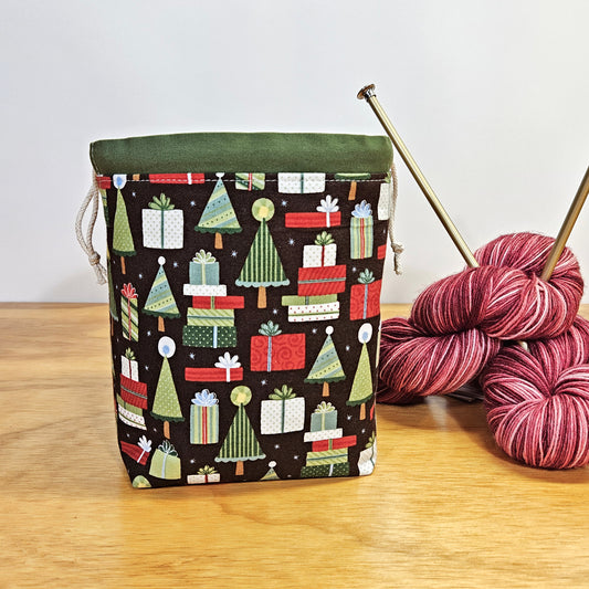 Holiday Gifts Print Divided Sock Size Knitting Bag