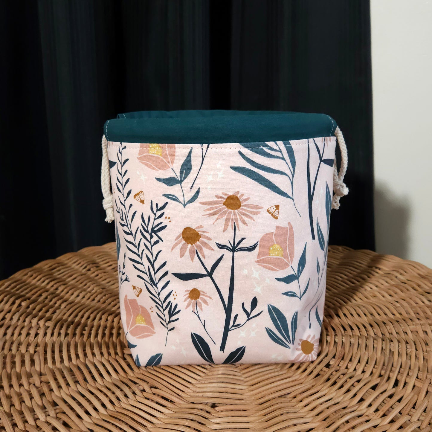 Peach Floral Print Divided Sock Size Knitting Bag