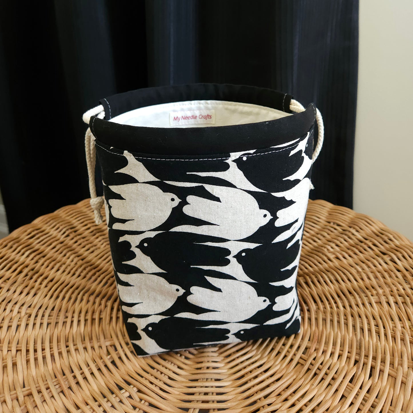 Swallow Print Linen Divided Sock Knitting Bag