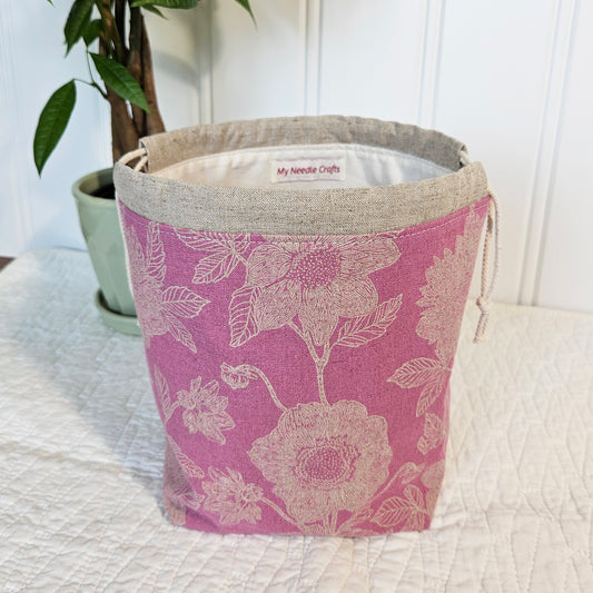 Flowers on Pink Print Sock Knitting Project Bag