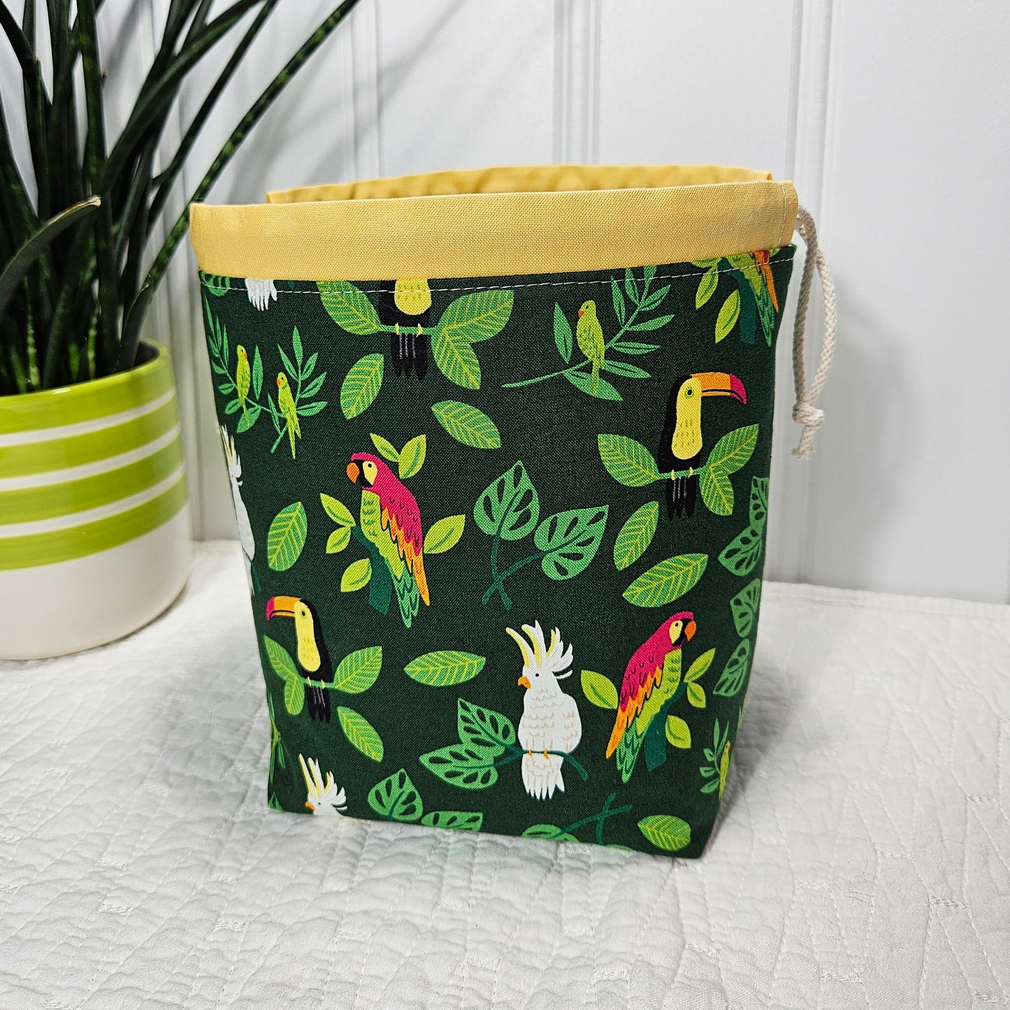 Parrots print Project Bag for Two at a Time Sock Knitting