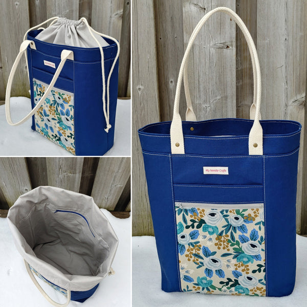 Large Project Tote in Blue with Floral