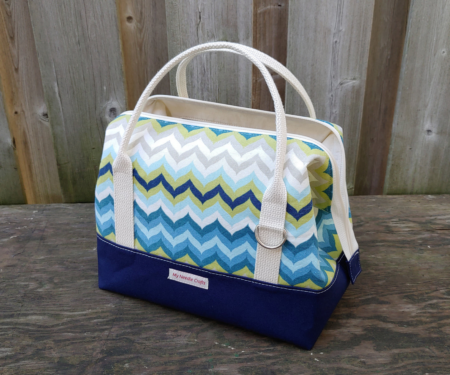 Navy and Chevron print Knit Night Bag