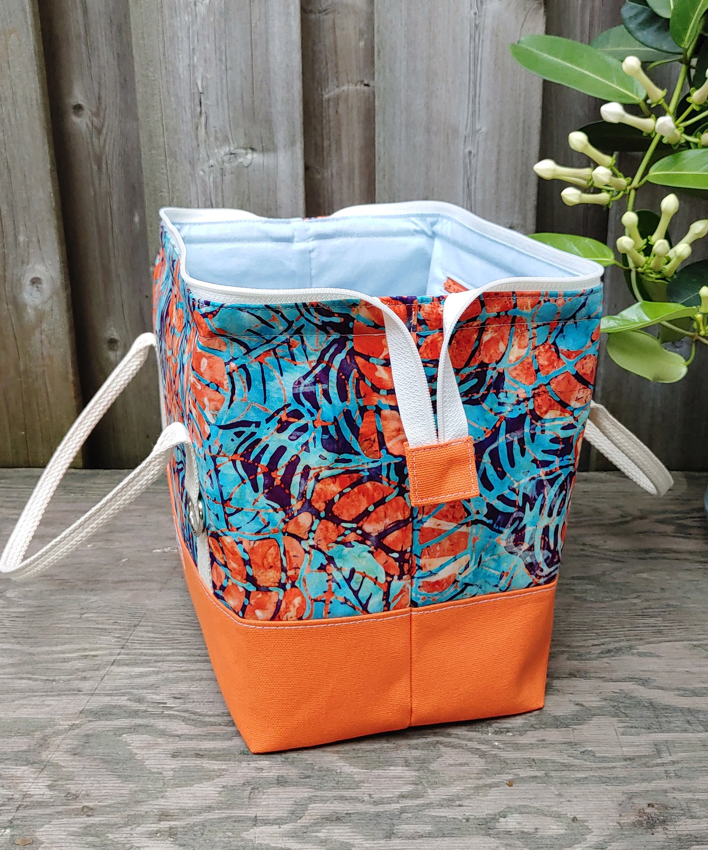 Orange and Blue Leafy Batik print Knit Night Project Bag