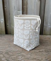White Flower Print Linen Divided Shawl Size Bag