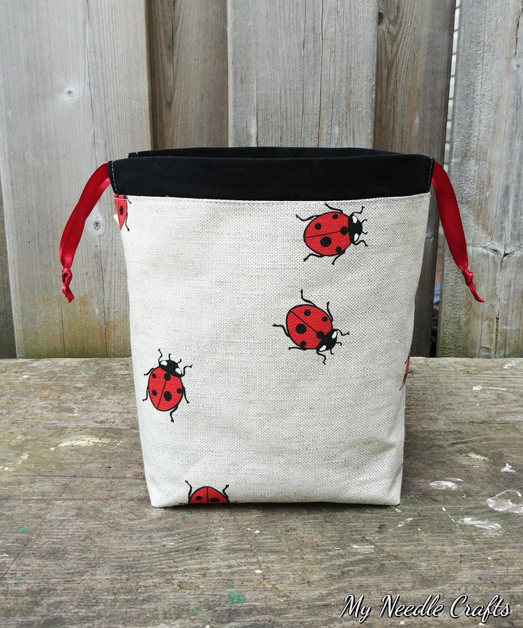Lady Bug Print Divided Sock Size Knitting Bag