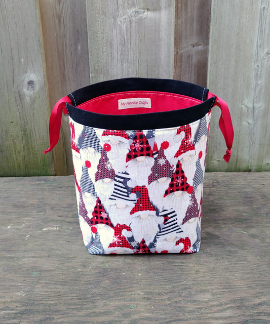 Holiday Gnome Print Divided Sock Size Knitting Bag