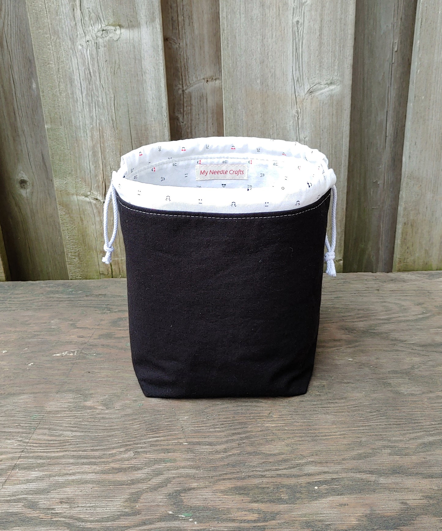Black Emoji Print Divided Sock Size Knitting Bag