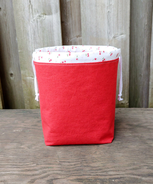Red Cherries Print Divided Sock Size Knitting Bag