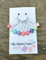 Knitting Stitch Markers with colourful striped round resin beads - Set of 9