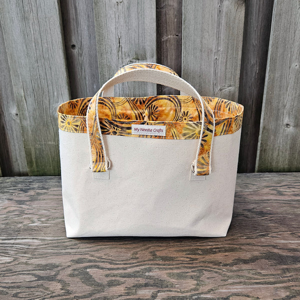 Canvas Knitting Basket - Gold Floral
