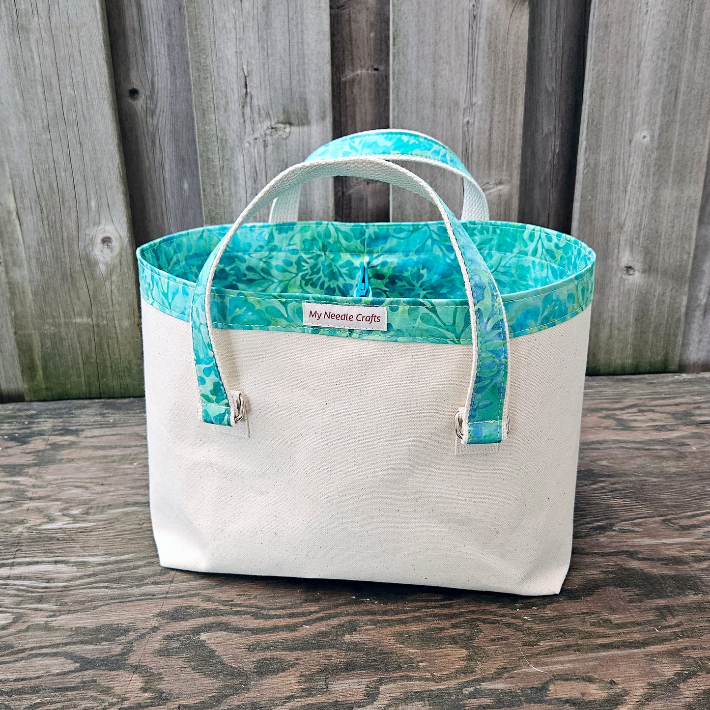 Canvas Knitting Basket - Aqua