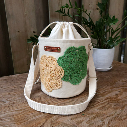 Project Bucket Bag – Crossbody Style - Green/Peach