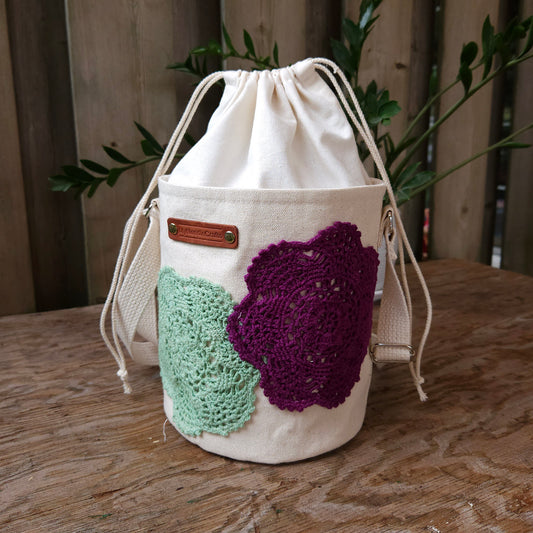 Project Bucket Bag – Crossbody Style - Eggplant/Green