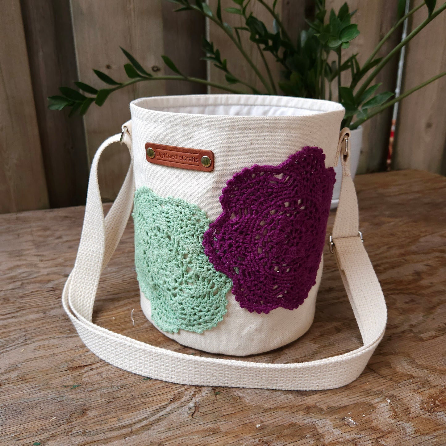 Project Bucket Bag – Crossbody Style - Eggplant/Green