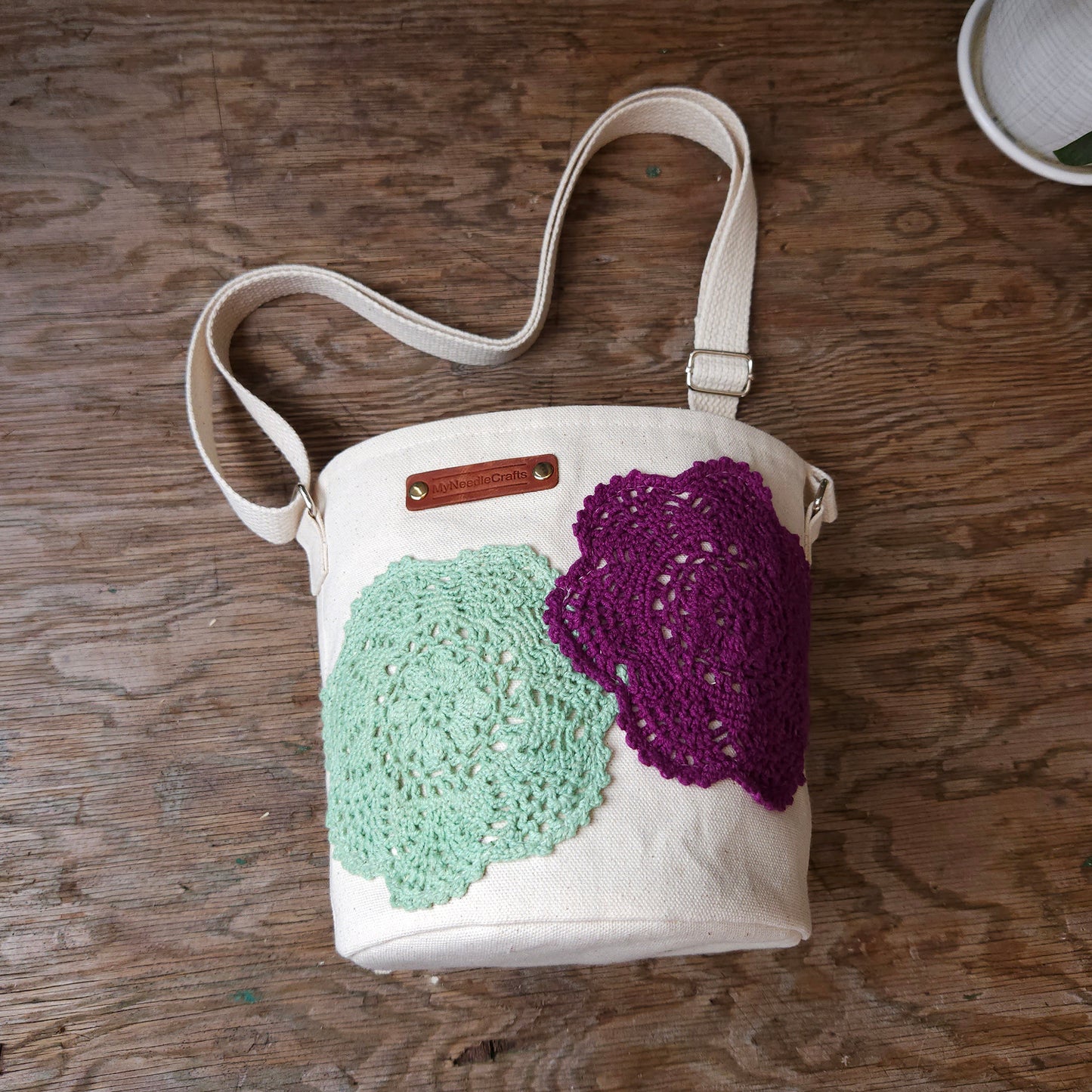 Project Bucket Bag – Crossbody Style - Eggplant/Green