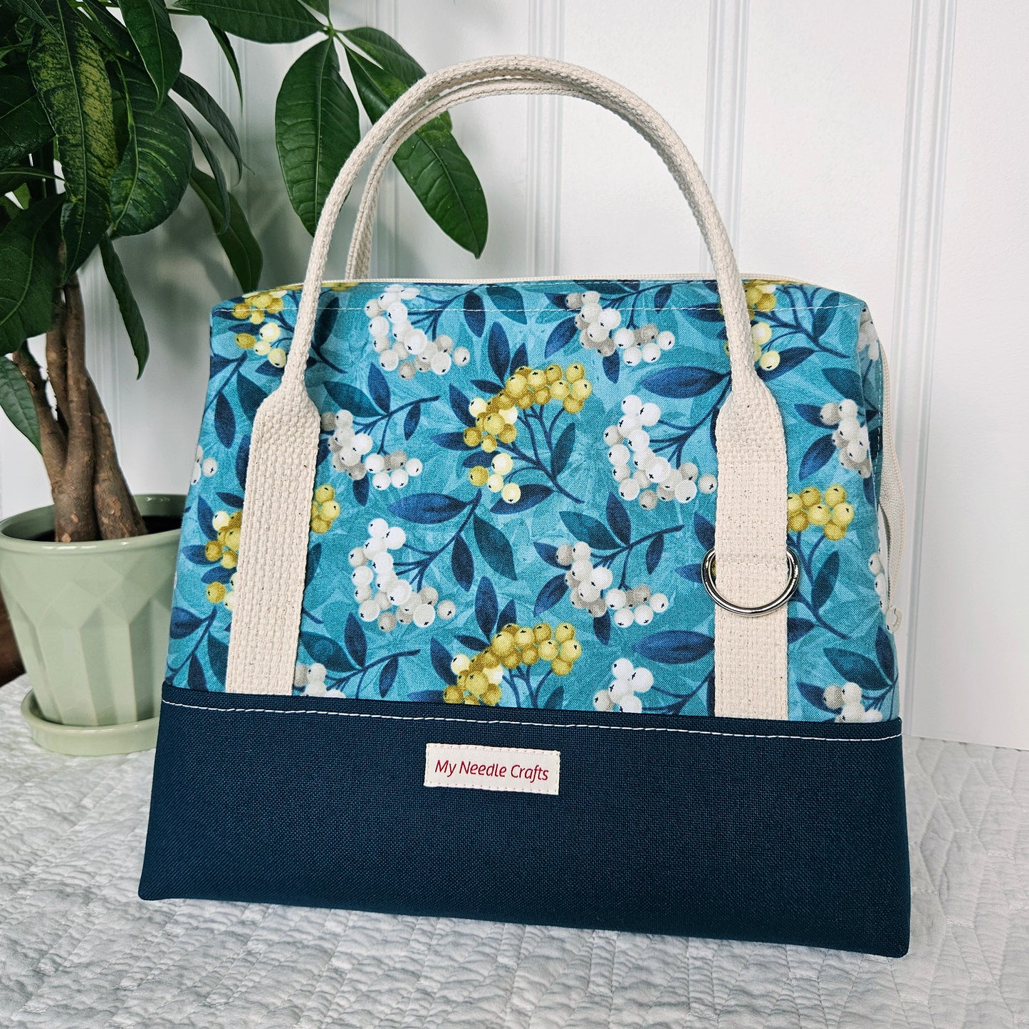 Knit Night Project Bag in Berry Sprigs Print
