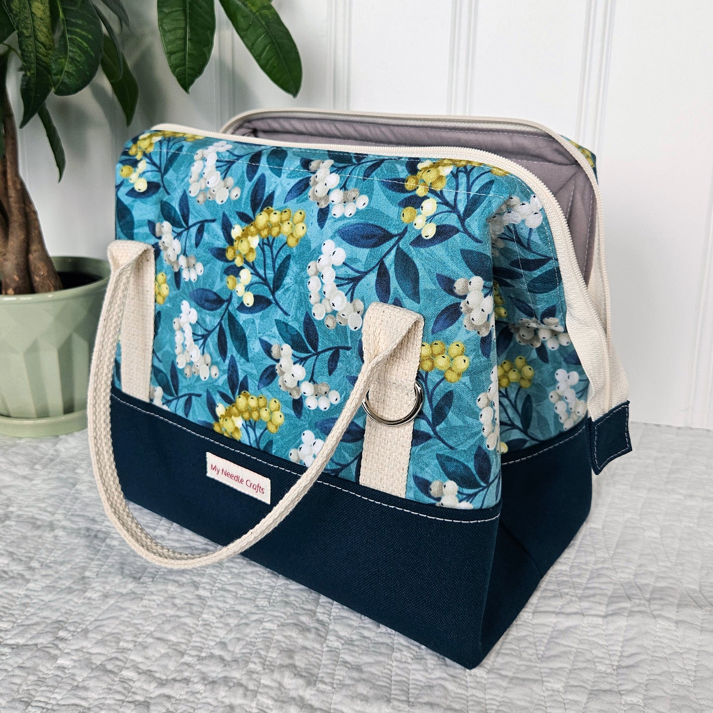 Knit Night Project Bag in Berry Sprigs Print