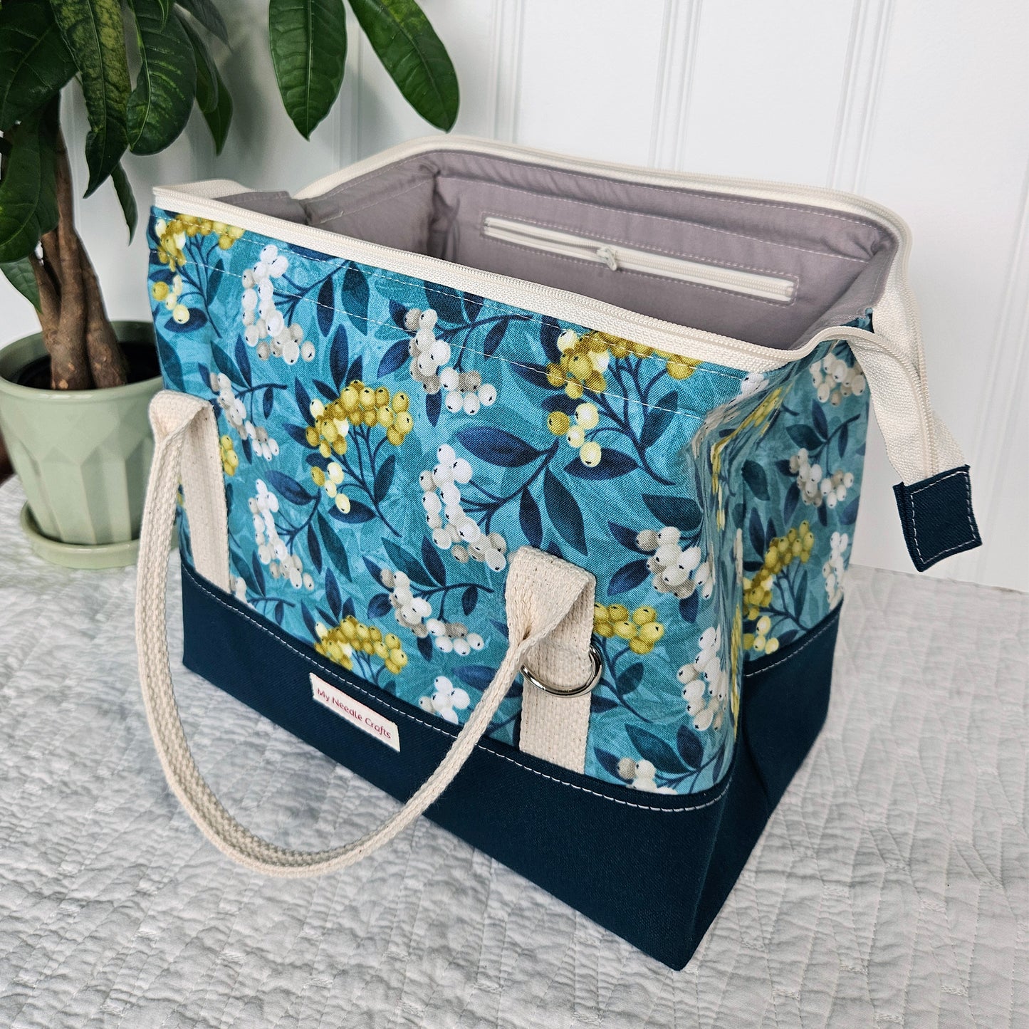 Knit Night Project Bag in Berry Sprigs Print