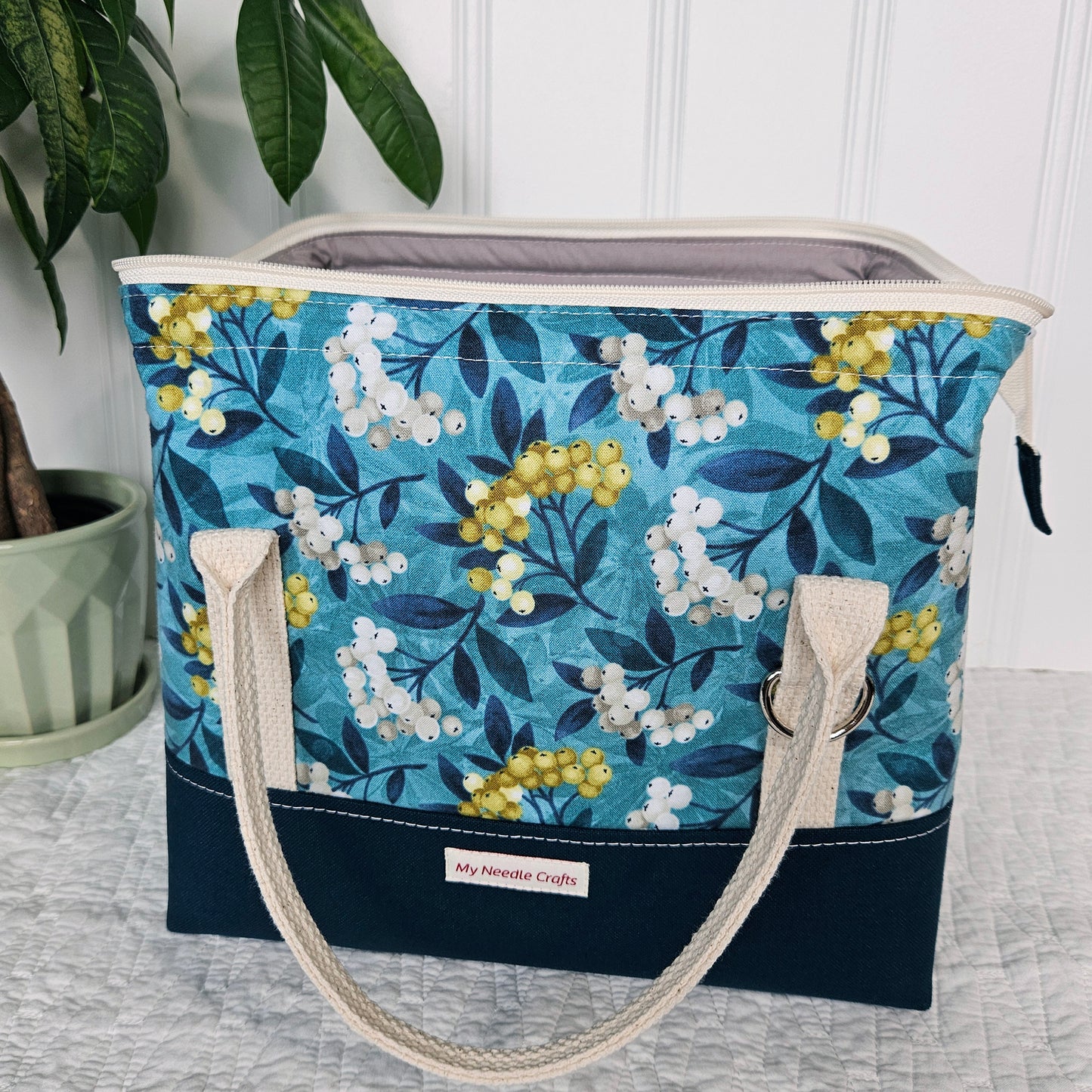 Knit Night Project Bag in Berry Sprigs Print