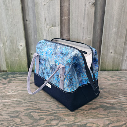 Black with Blue and Grey Batik print Knit Night Project Bag