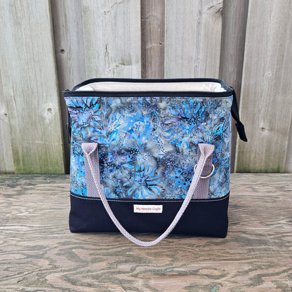 Black with Blue and Grey Batik print Knit Night Project Bag