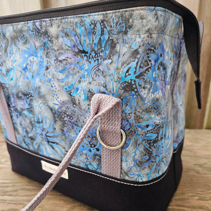 Black with Blue and Grey Batik print Knit Night Project Bag