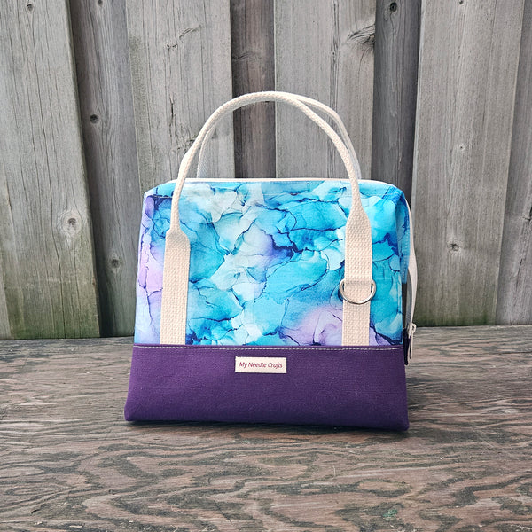 Purple and Aqua Watercolour Print Knit Night Bag