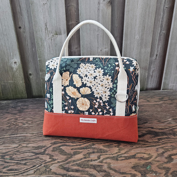 Rust with Forest Green Floral Print Knit Night Bag
