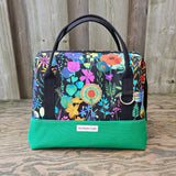 Knit Night Bag in Kelly Green canvas and Bright Flowers print