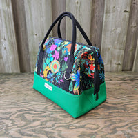 Knit Night Bag in Kelly Green canvas and Bright Flowers print