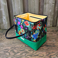 Knit Night Bag in Kelly Green canvas and Bright Flowers print