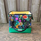 Knit Night Bag in Kelly Green canvas and Bright Flowers print