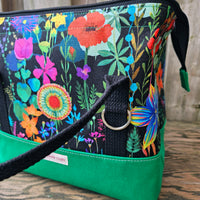 Knit Night Bag in Kelly Green canvas and Bright Flowers print