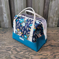 Teal with Modern Flowers Print Knit Night Bag
