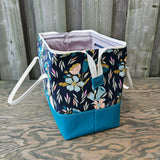 Teal with Modern Flowers Print Knit Night Bag