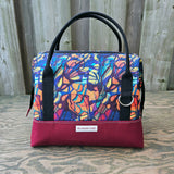 Deep red and stained glass butterfly print Knit Night Bag