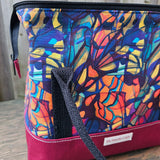 Deep red and stained glass butterfly print Knit Night Bag