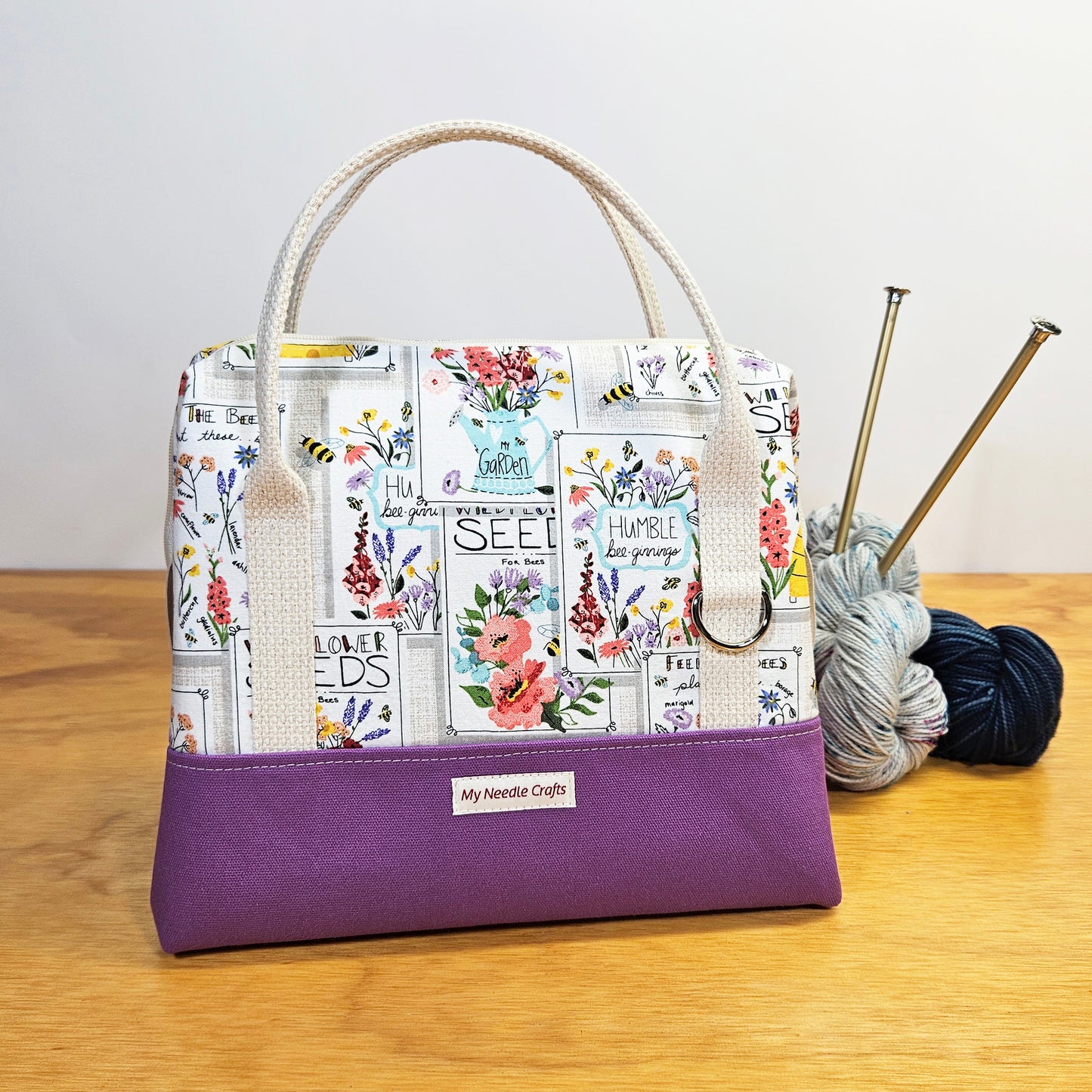 Floral Seed Packet print Knit Night Bag
