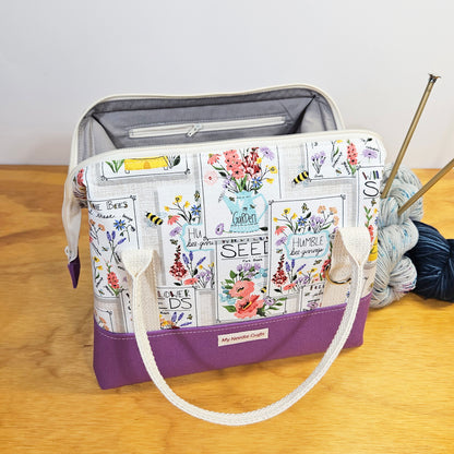 Floral Seed Packet print Knit Night Bag
