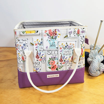 Floral Seed Packet print Knit Night Bag