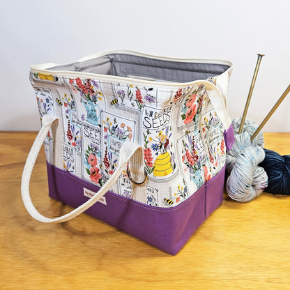 Floral Seed Packet print Knit Night Bag